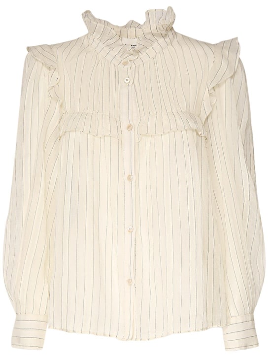 Marant Etoile: Idety striped cotton shirt w/ ruffles - White - women_0 | Luisa Via Roma