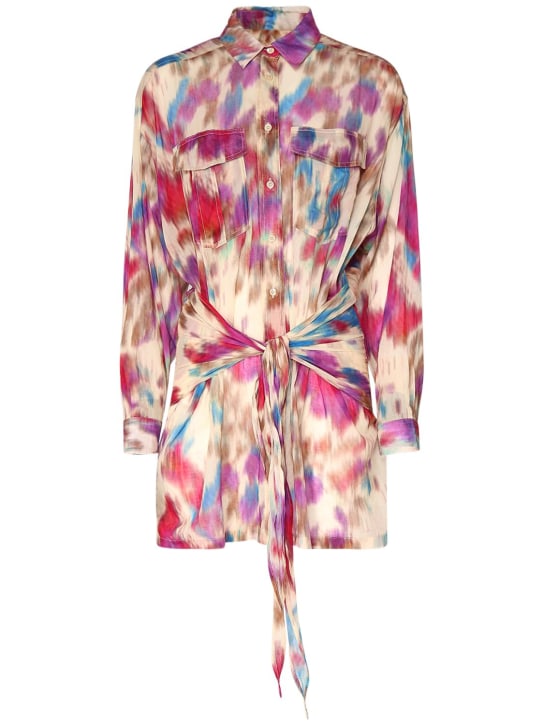 Marant Etoile: Nueva printed cotton mini dress - Beige/Raspberry - women_0 | Luisa Via Roma