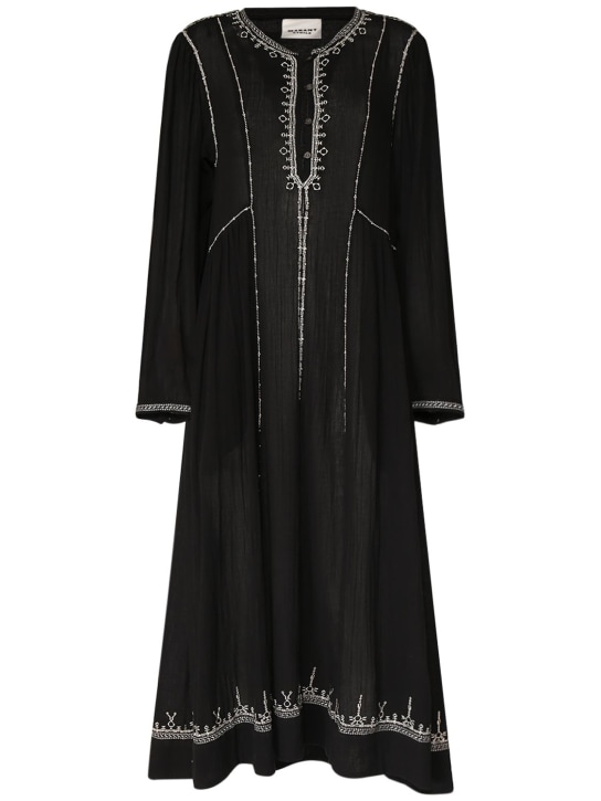 Marant Etoile: Pippa embroidered cotton caftan dress - Siyah - women_0 | Luisa Via Roma