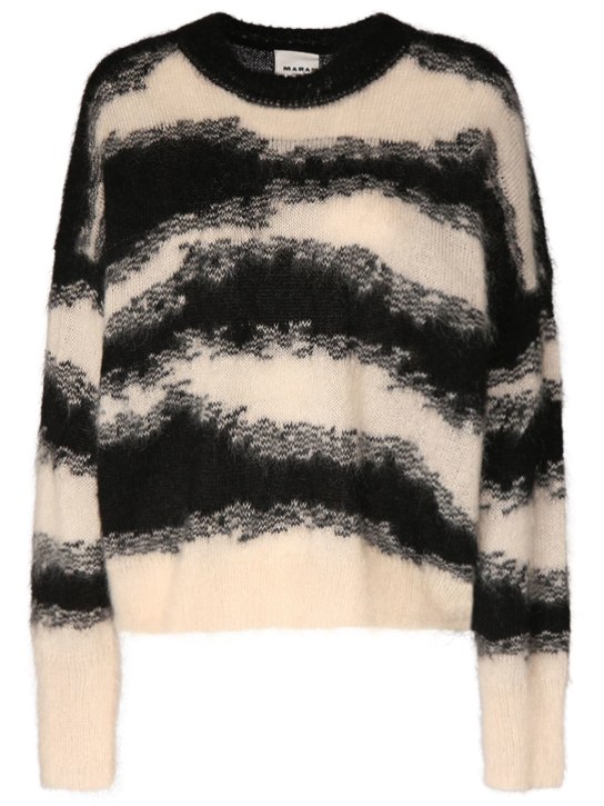 Marant Etoile: Sawyer striped mohair blend knit sweater - Bej/Siyah - women_0 | Luisa Via Roma