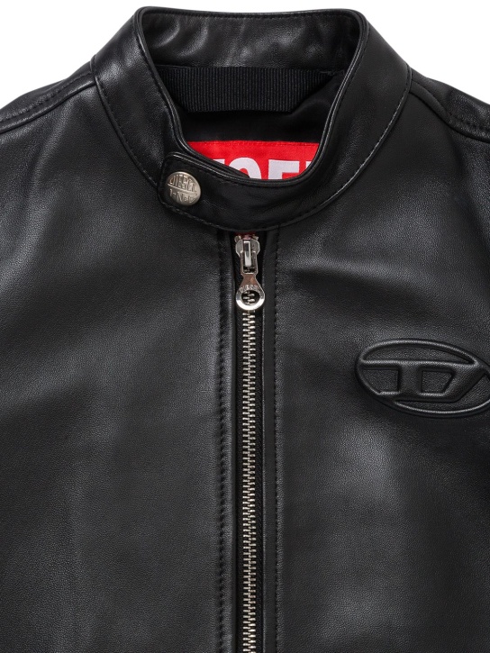 Diesel Kids: Logo embossed leather jacket - Siyah - kids-boys_1 | Luisa Via Roma