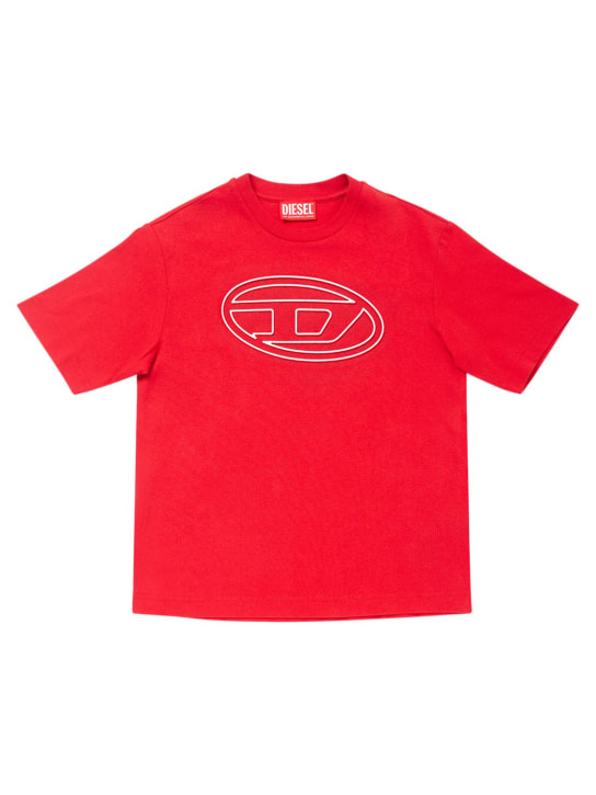 Diesel Kids: T-shirt en coton à logo - Rouge - kids-boys_0 | Luisa Via Roma