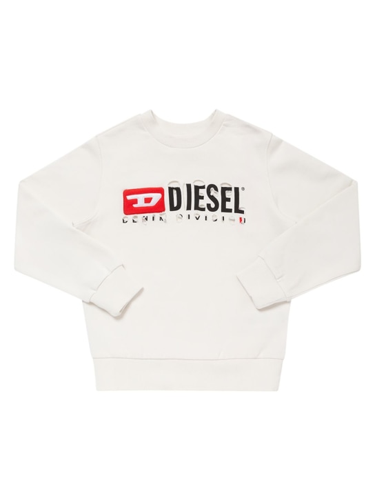 Diesel Kids: Logo print destroyed cotton sweatshirt - White - kids-boys_0 | Luisa Via Roma