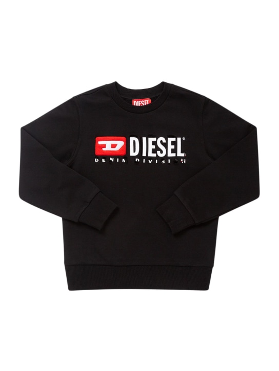 Diesel Kids: Logo print destroyed cotton sweatshirt - Siyah - kids-boys_0 | Luisa Via Roma