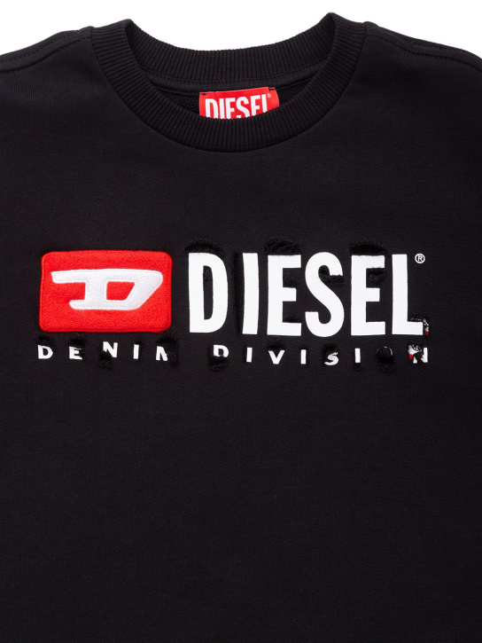 Diesel Kids: Logo print destroyed cotton sweatshirt - Siyah - kids-boys_1 | Luisa Via Roma