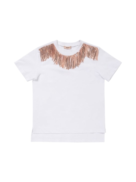 N°21: Cotton t-shirt w/ appliqué - Beyaz - kids-girls_0 | Luisa Via Roma