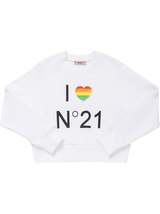 N°21: Sweat-shirt en coton imprimé logo - Blanc - kids-girls_0 | Luisa Via Roma