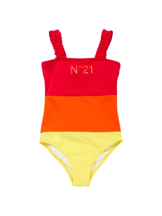 N°21: Logo print Lycra one piece swimsuit - Renkli - kids-girls_0 | Luisa Via Roma