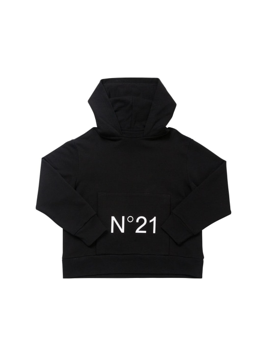 N°21: Logo print hooded cotton sweatshirt - Siyah - kids-boys_0 | Luisa Via Roma