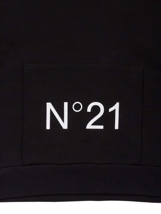 N°21: Sweat-shirt en coton imprimé logo à capuche - Noir - kids-boys_1 | Luisa Via Roma
