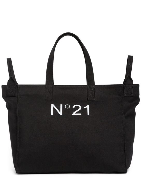 N°21: Logo print nylon top handle bag - Black - kids-girls_0 | Luisa Via Roma