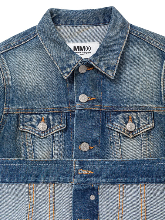 MM6 Maison Margiela: Cropped cotton denim jacket - Blue - kids-girls_1 | Luisa Via Roma