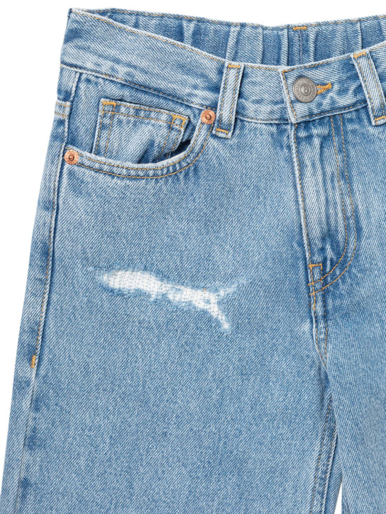 MM6 Maison Margiela: Wide leg cotton denim jeans - Açık Mavi - kids-girls_1 | Luisa Via Roma