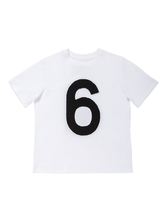MM6 Maison Margiela: T-shirt en jersey de coton à imprimé logo - Blanc - kids-boys_0 | Luisa Via Roma