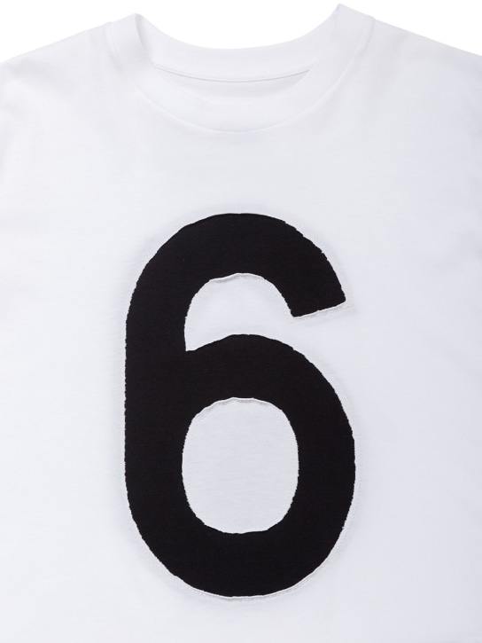 MM6 Maison Margiela: T-shirt en jersey de coton à imprimé logo - Blanc - kids-girls_1 | Luisa Via Roma