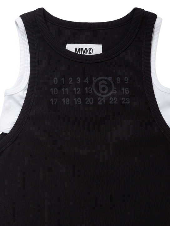 MM6 Maison Margiela: 슬리브리스 골지 코튼 로고 드레스 - 블랙 - kids-girls_1 | Luisa Via Roma