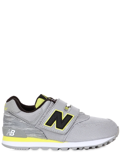 new balance - 弹力网&仿皮跑步鞋 - 灰色