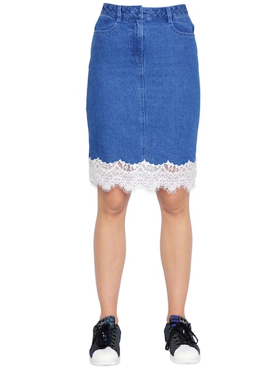 denim skirt with lace trim