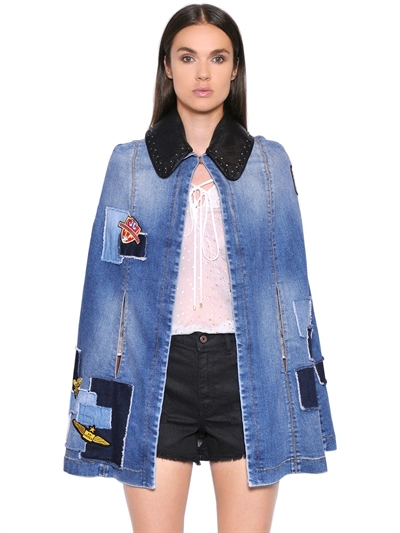 拼接纯棉牛仔斗篷