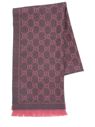 Shop GUCCI Gg Jacquard Wool Silk Scarf ( 495592) by lalaruru