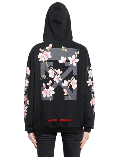off white - 樱花连帽纯棉卫衣 - 黑色/粉色