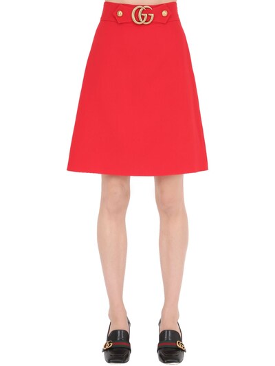 Gucci Gg Buckle High Waisted Cady Crepe Skirt In Red