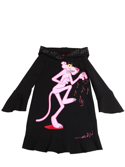 mimisol - 粉红豹印图纯棉卫衣裙 - 黑色