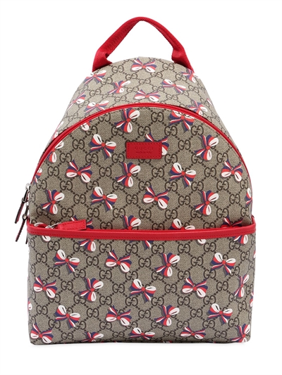 gucci - 蝴蝶结印图gg supreme双肩包 - 棕色/红色