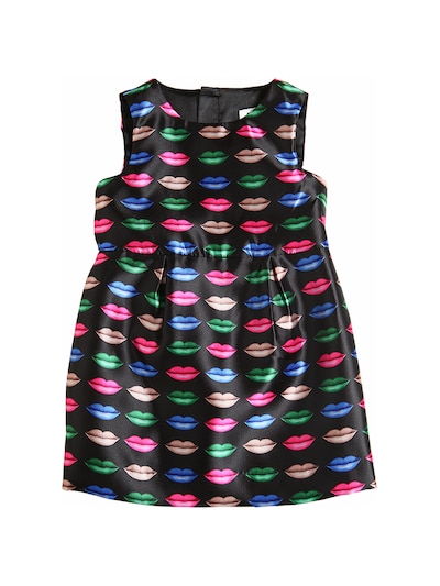 Milly Minis Lips Print Duchesse Dress Black Luisaviaroma