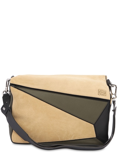 "xl puzzle"麂皮&皮革邮差包