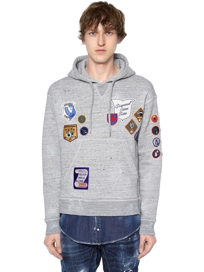 牛仔下摆连帽平纹卫衣