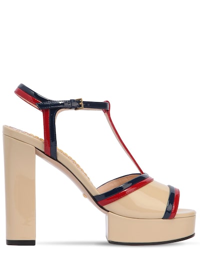 GUCCI - 130MM MILLIE PATENT LEATHER SANDALS - BEIGE