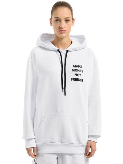 Make Money Not Friends Logo Print Cotton Sweatshirt Hoodie White Luisaviaroma - 