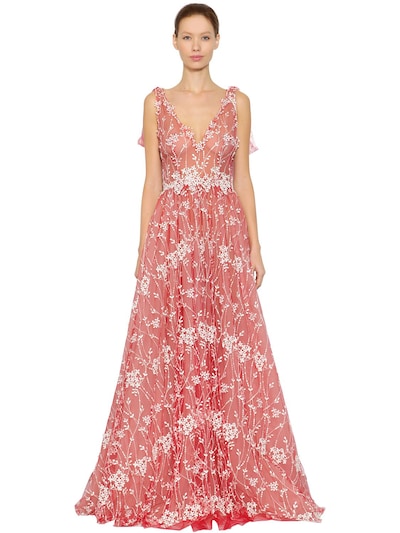 floral embroidered tulle gown