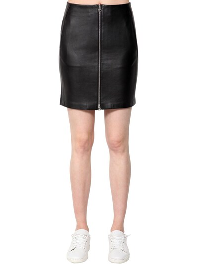 white front zip leather mini skirt