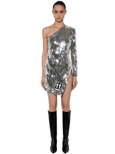 One Shoulder Silver Dress