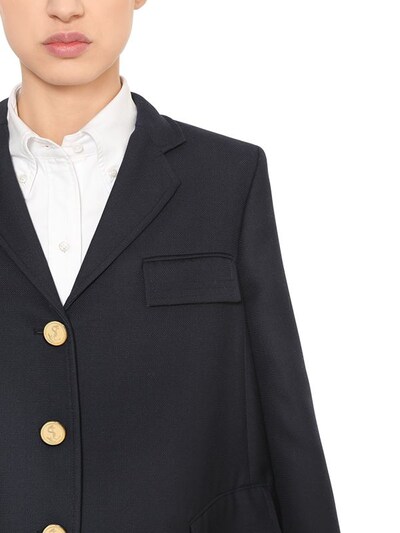 THOM BROWNE - DOUBLE BREASTED WOOL TRENCH COAT - NAVY