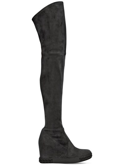 black wedge over the knee boots