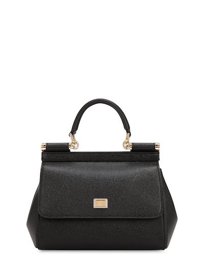 Dolce & Gabbana Small Sicily Bag In Dauphine Leather In Black
