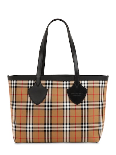 burberry medium canvas check tote bag