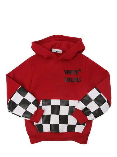 red and white zip up hoodie