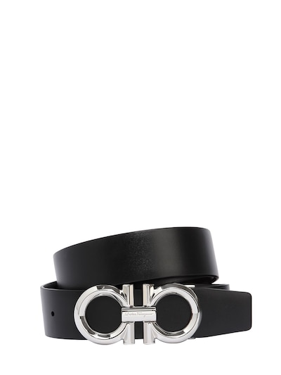 Salvatore Ferragamo - 35mm diamond reversible leather belt Black | Luisaviaroma