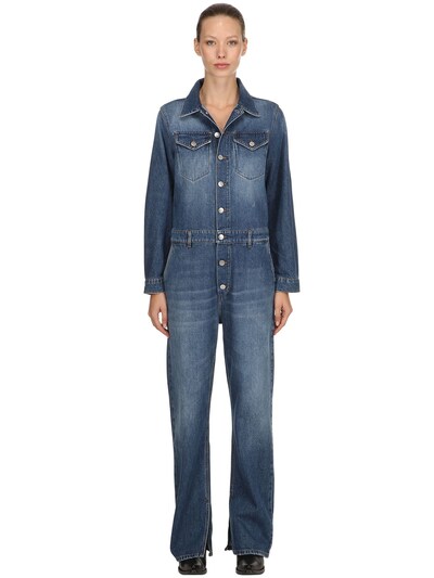 ganni washed denim jumpsuit