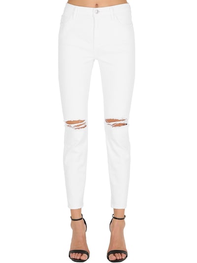 white high waisted distressed jeans