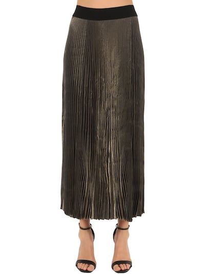 Poiret - Pleated lamè skirt - Bronze | Luisaviaroma