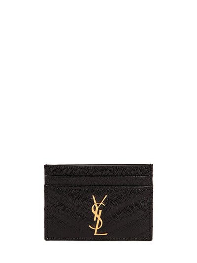 Shop Saint Laurent Monogram Grained Leather Card Holder In Black