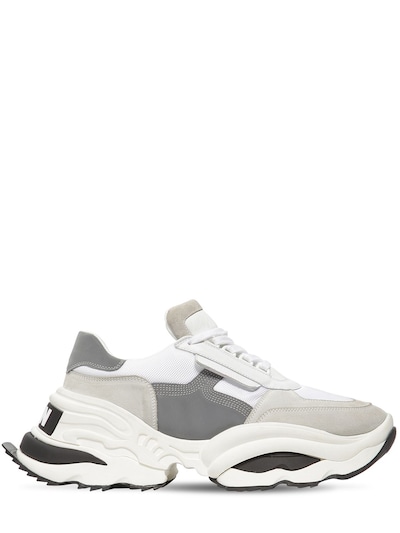 Dsquared2 The Giant Hike Chunky Leather Sneakers White Silver Luisaviaroma