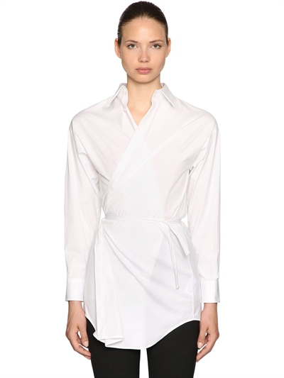 Stretch cotton poplin wrap shirt 