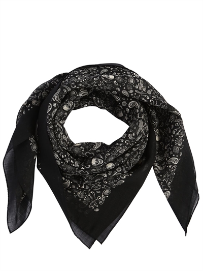 SAINT LAURENT - PAISLEY &amp; SKULL PRINTED WOOL SCARF