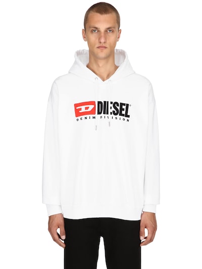Diesel Logo Cotton Jersey Sweatshirt Hoodie In White